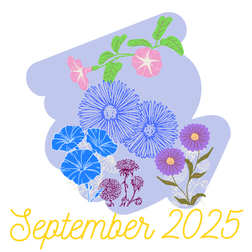 A floral print featuring morning glory and asters